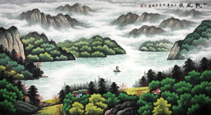 宁良成六尺聚宝盆山水画《一帆风顺》