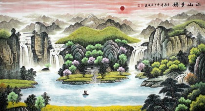 【已售】宁良成六尺精品聚宝盆山水《江山多娇》