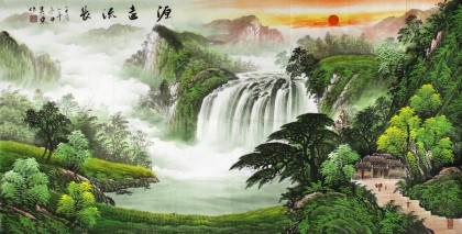 【已售】吴东四尺聚宝盆山水画《源远流长》