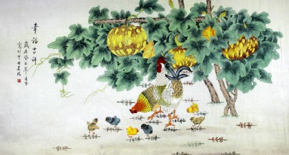 【已售】北京美协凌雪六尺工笔画《幸福大吉》