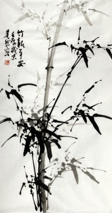 【已售】章昊然三尺墨竹图《竹报平安》