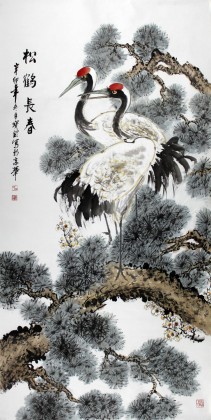 著名画家王宝钦小六尺祝寿作品《松鹤长寿》(询价)