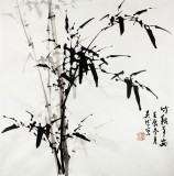 【已售】章昊然四尺斗方墨竹《竹报平安》