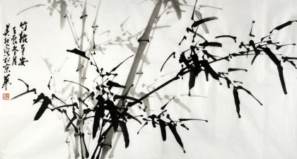 【已售】章昊然三尺翠竹国画《竹报平安》