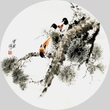 【已售】王宝钦四尺扇形花鸟精品《长寿图》(询价)