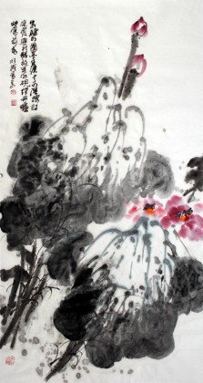 SK李明成三尺国画《荷花图》