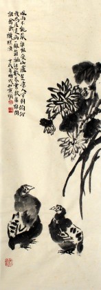 李明成三尺对联写意《秋菊野趣》