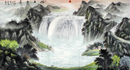 张宏达六尺聚宝盆风水画《旭日东升》