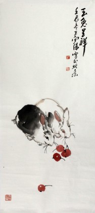 【已售】著名画家王向阳小三尺国画《玉兔呈祥》(询价)