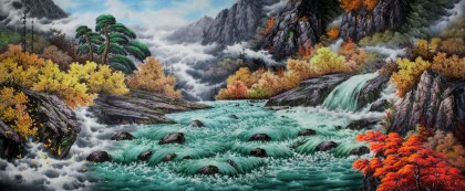 小八尺朝鲜山水国画《妙香山峡谷》
