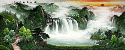 【已售】吴东小六尺聚宝盆山水画《流水生财》
