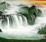 【已售】吴东小六尺聚宝盆山水画《流水生财》