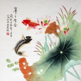 【已售】凌雪四尺斗方金鱼图《年年有余》