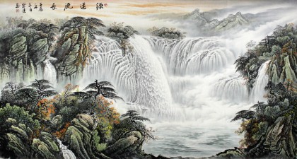 张宏达六尺聚宝盆风水画《源远流长》