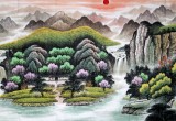 【已售】宁良成六尺精品聚宝盆山水《旭日东升》