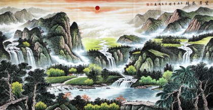 宁良成六尺精品聚宝盆山水《宝潭聚财》