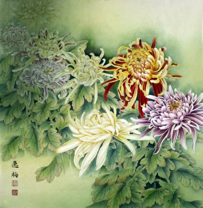 【已售】山东美协赵逸梅四尺斗方《秋菊》