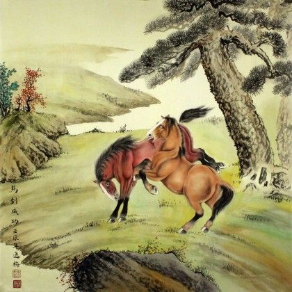 【已售】山东美协赵逸梅四尺斗方《马到成功》