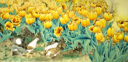 山东美协赵逸梅四尺展览作品《郁金香和平鸽》