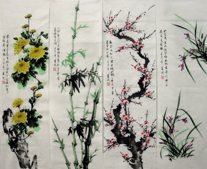 【已售】四条屏《梅兰竹菊》