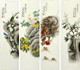 【已售】凌雪工笔花鸟四条屏《春夏秋冬》