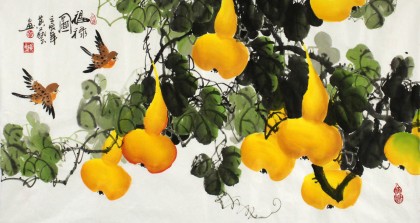 【已售】三尺国画葫芦《福禄图》