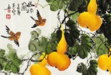 【已售】三尺国画葫芦《福禄图》