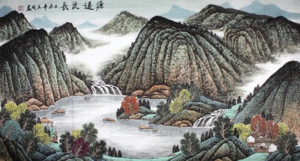 宁良成六尺聚宝盆山水画《源远流长》