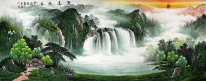 【已售】吴东小六尺聚宝盆山水画《源远流长》
