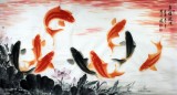 【已售】画鱼名家周升达六尺作品《鱼跃龙门》