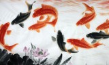 【已售】画鱼名家周升达六尺作品《富贵久鱼》