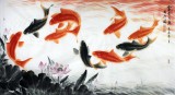 【已售】画鱼名家周升达六尺作品《富贵久鱼》