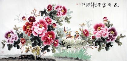 王宝钦六尺锦鸡牡丹图《花开富贵》