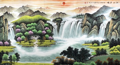 办公室旺财山水画 - 聚宝盆山水画 - 99字画网