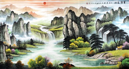 【已售】宁良成六尺精品聚宝盆山水《宝潭聚财》