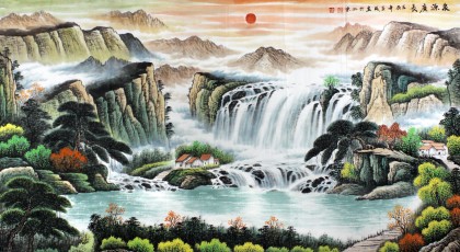 巨幅沙发背景墙山水画- 聚宝盆山水画- 99字画网