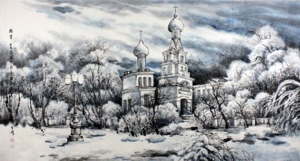 著名冰雪画家高宏精品六尺俄罗斯风情《瑞雪》