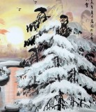 【已售】中国冰雪画派著名画家高宏四尺斗方《霞光映雪》