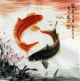 【已售】中国画院周升达玄关双鱼图《富贵久鱼》
