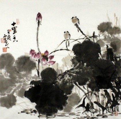 楚如画 荷花圖 荷花鲤鱼图- 九鱼图- 99字画网