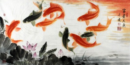 中国画院周升达三尺九鱼《富贵久鱼》