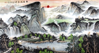 【已售】宁良成六尺精品聚宝盆山水《源远流长》