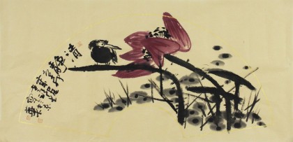 【已售】当代著名禅意画家周自豪四尺三开《清静》(询价)