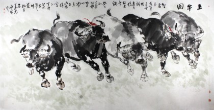 【已售】王向阳八尺巨幅《五牛图》 中国美术家协会会员
