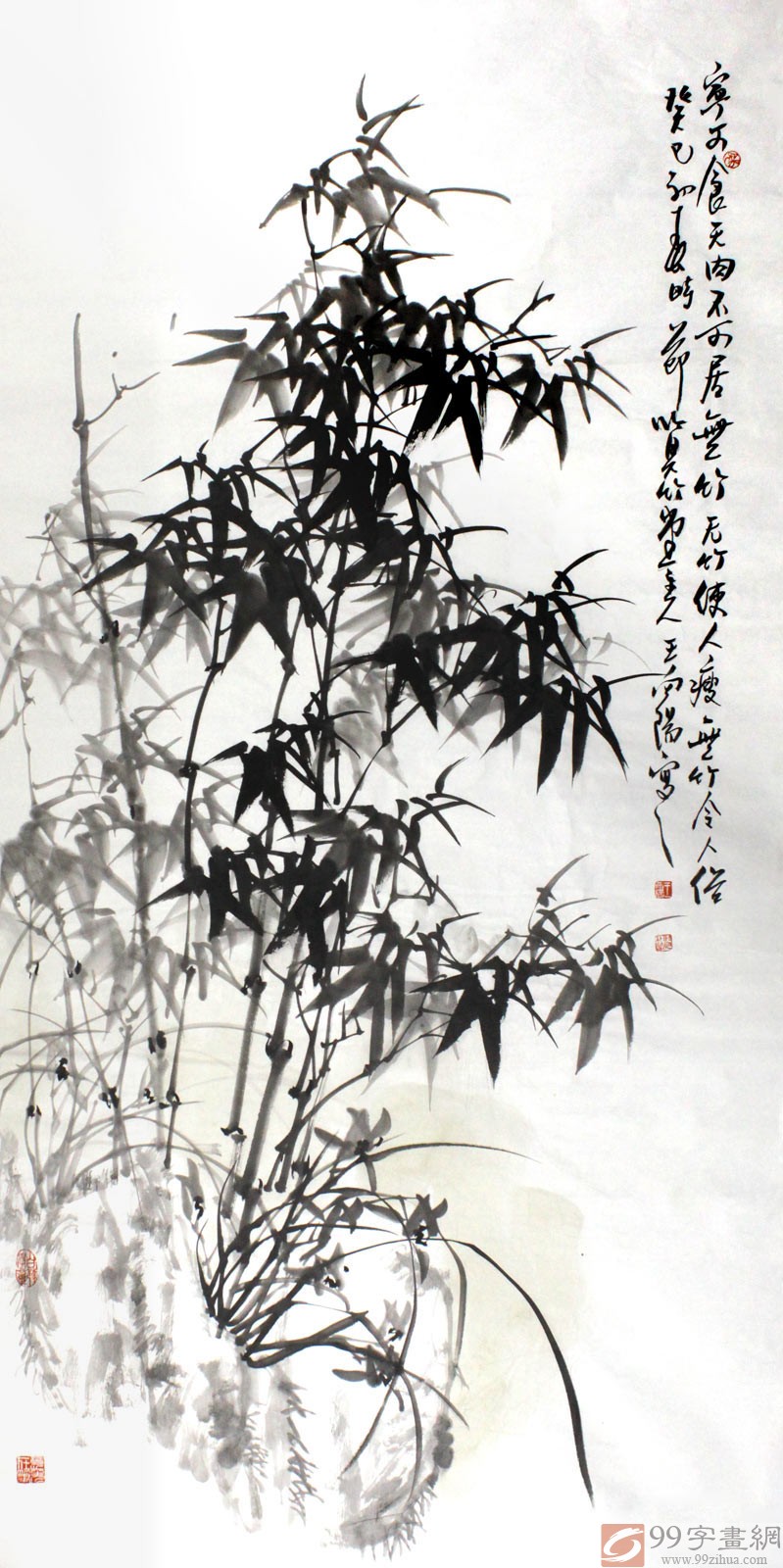 中国古美術・純手描き三尺画芯竹子図・水墨画・鄭板橋印款・書道・肉筆・带水印・宣紙 中国古美術・純手描き三尺画芯竹子図・水墨画・鄭板橋印款・書道・