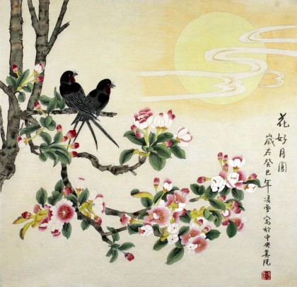 【已售】北京美协凌雪四尺斗方卧室挂画《花好月圆》