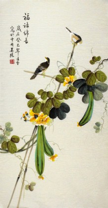 北京美协凌雪三尺丝瓜国画《福禄绵长》