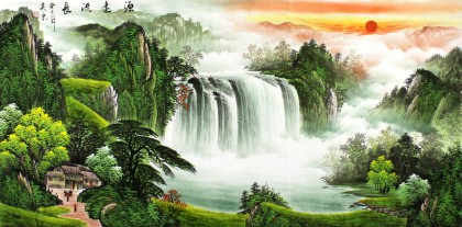 吴东四尺聚宝盆山水《源远流长》