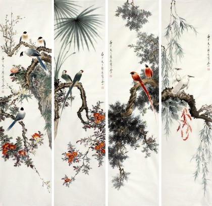 【已售】精品四尺花鸟四条屏