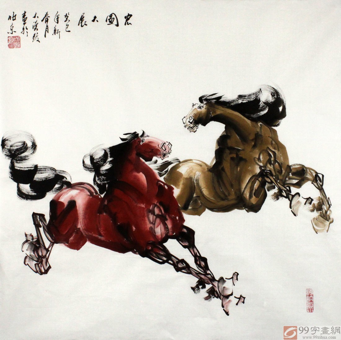 潘宁秋日记:我的国画马系列《八骏争辉》 四尺整张138cmX69cm_兴艺堂